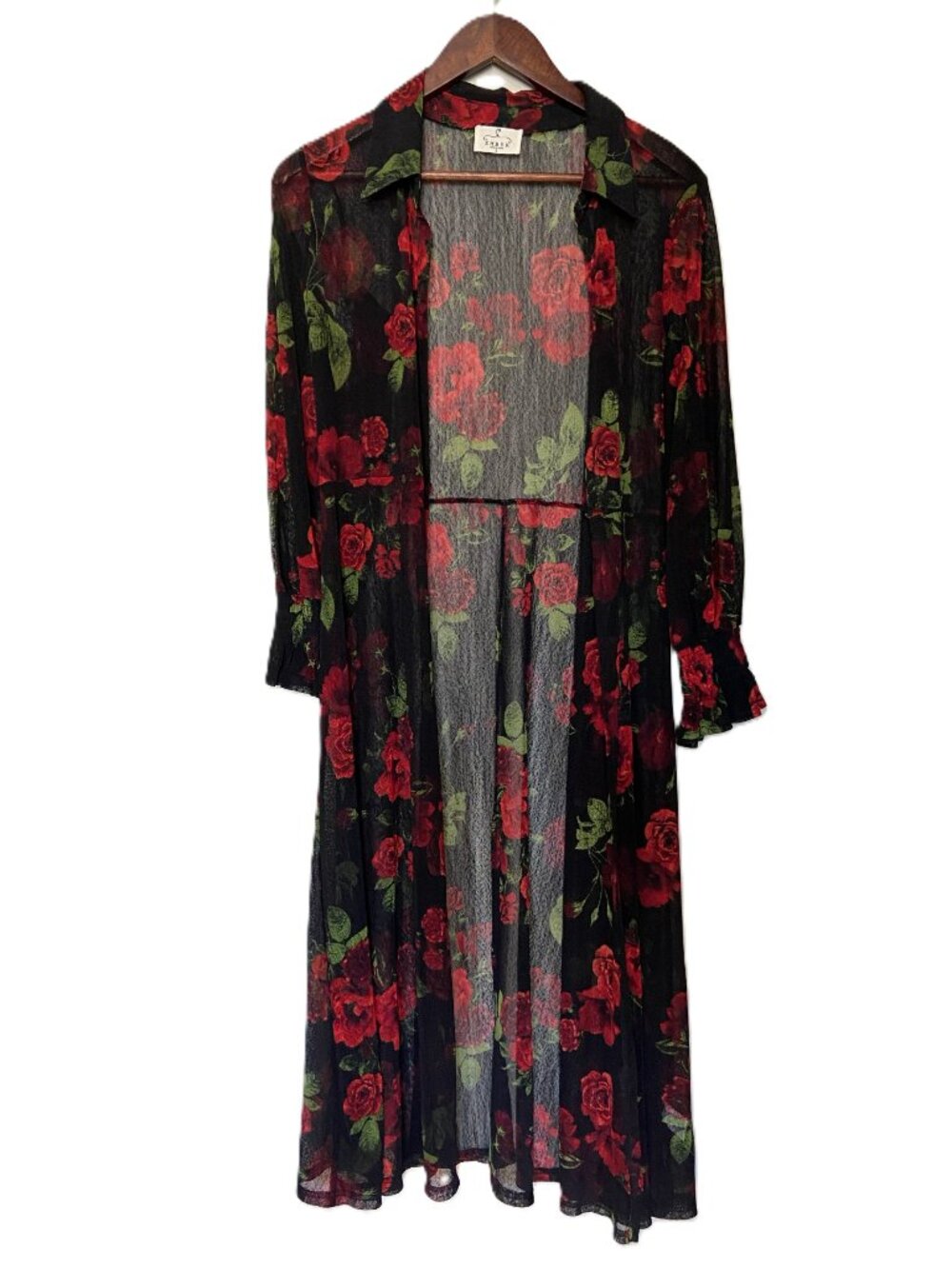 EMBER sheer red floral roses duster size L